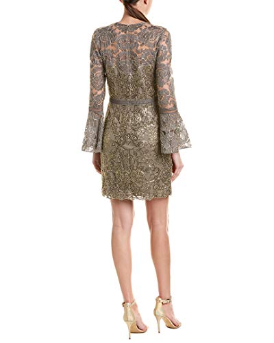 Tadashi Shoji Womens Sequined Embroidered Cocktail Dress Taupe 14 #TOP1