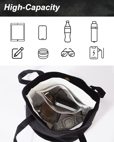 Women Fabric Canvas Tote Shoulder Everything Bag with Inner Pocket Latop Sleeve Crossbody Strap Makeup Bag4