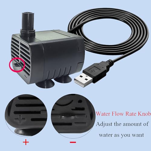 URANT USB Mini Submersible Pump,1M Tube,DC 5V,0.7W Super Quiet Electric Brushless Bench Pump,Pet Fountain,Small Hydroponic System (Black)