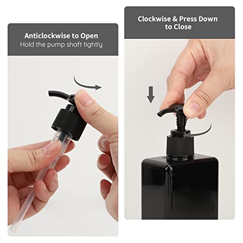 Image of Segbeauty Shampoo Conditioner Dispenser Small, 4 Pack 9.5oz Plastic Square Pump Bottles with Labels, 280ml Refillable Bathroom Soap Dispenser Empty Lotion Liquid Container Travel Cosmetic Bottle Black