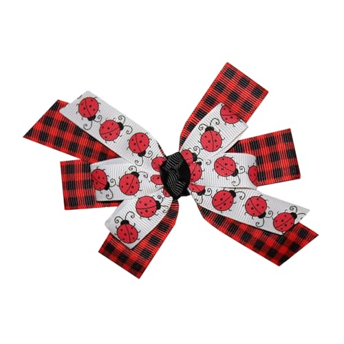 WD2U Baby Girls 4.5" Red Black Buffalo Plaid Ladybug Hair Bow Headband3