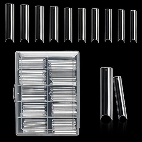 Extra Long Fake Nails Tips False Nails, Arofaue 100Pcs C/U Curved Square Shape French Nails Tips 10 Size Full Cover Natural Artificial Nails with Case for Nail Salons and DIY Nail Tips Art Cover