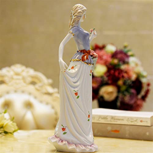 Wakauto Estátua de porcelana europeia estátua de porcelana feminina elegante estatueta aquarela esta