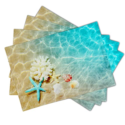 Giwawa Ocean Starfish Placemats Set of 4, Nautical Seashell Coral Coastal Linen Table Place Mats for Kitchen Dining Summer Aquatic Life Decoration, Non-Slip Heat-Resistant Washable, 12" x 18" by Giwawa - Used condition - Image 2