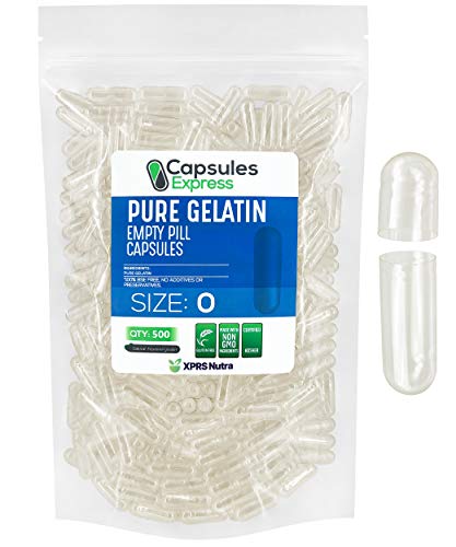 Capsules Express- Size 0 Clear Empty Gelatin Capsules 500 Count - Kosher and Halal - Pure Gelatin Pill Capsule - DIY Powder Filling