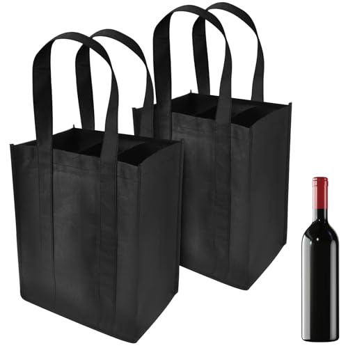 Qaestuan 2 Piezas Bolsa Botella Vino, Bolsa de la Compra con 6 Compartimentos, Reutilizable Bolsas de Transporte de Vino, para Fiestas, Viajes y picnics (25 x 18 x 27 cm)