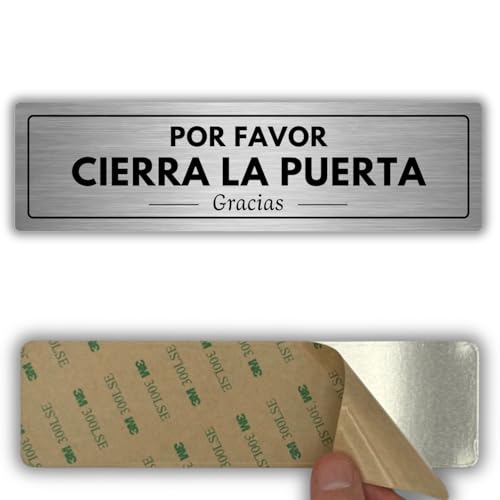 LEIASA | Señal Cierra la Puerta - 5x18 cm - Grosor 0.8 mm - Aluminio - Cartel Adhesivo - Rótulo Recordatorio - Mantenga la Puerta Cerrada - (Cierra Puerta)