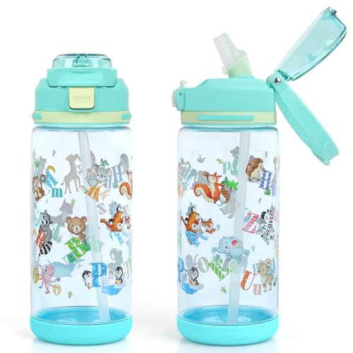 Kids Water Bottle 20oz Leakproof Plastic Water Cup with Straw for Children