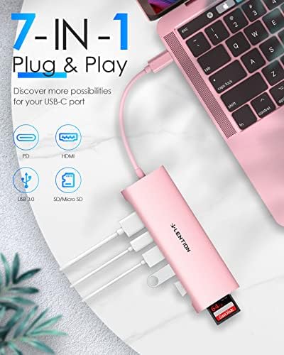 LENTION USB C Multi-Port Hub with 4K HDMI, 3 USB 3.0, SD/Micro SD Reader, Type C Charging Adapter for 2022-2016 MacBook Pro/Air (Thunderbolt 3), New Mac Air/Surface, Chromebook, More (C36B, Rose Gold)