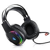 CSL - Titanwolf PC Headset 7.1 Virtuell Surround - 2,1 m Kabel - Flexibles Mikrofon mit LED - Kabelfernbedienung mit Lautstärke - RGB - Backlight LED - auch für PS4 PS5