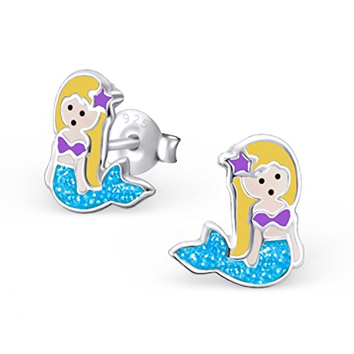 Pendientes de sirena azul plata 925 hipoalergénicos evitan alergias en orejas de niñas