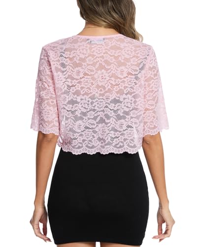 Image of MINTLIMIT Womens Floral Lace Bolero Half Sleeve Shrug Open Front Elegant Cropped Cardigan Shrugs for Evening Party Dresses
