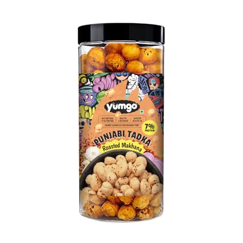 Yumgo Roasted Punjabi Tadka Makhana | Crunchy Foxnuts, Lotus Seeds | Healthy & Guilt-Free Snack | Cholesterol Free | Gluten Free | Rich In Protein & Fiber 80gm