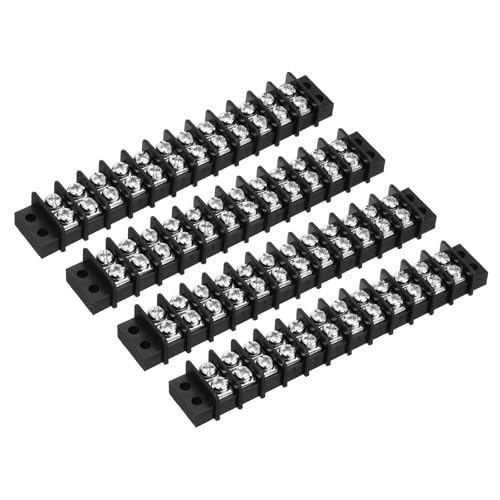 sourcing map 4 Pcs 12 Positions Terminal Block 300V 20A 9.5mm Pitch Dual Rows 12 Circuits DIN Row Screw Terminals Strip