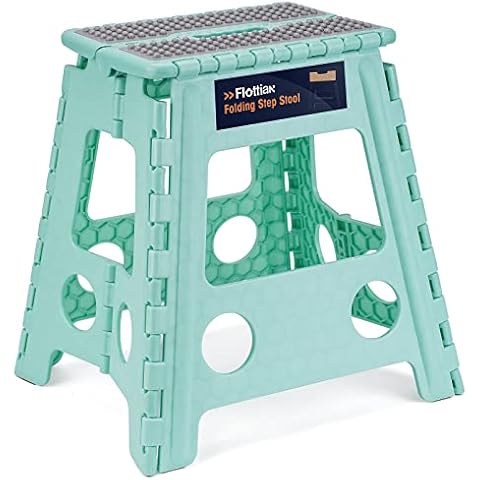 Flottian 16" Folding Step Stool for Adults and Kids Holds Up to 300 lbs,Non-Slip Folding Stools with Handle, Compact Plastic Foldable Step Stool for Bathroom,Bedroom, Kitchen, Teal,1PC Cover
