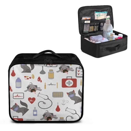 Image of Gomyblomy White First Aid Kit Empty Dog Print Medicine Travel Kit Portable Emergency Bags Medical Supplies Organizer Pouch for Home Dorm Office Car Camping Hiking