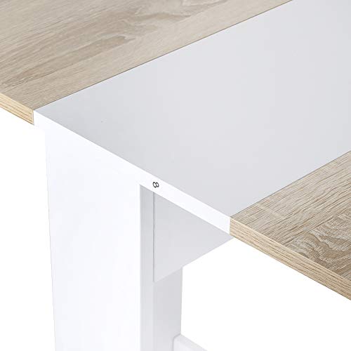 HUOLE Esstisch, Klapptisch mit Rollen, Schreibtisch, Beistelltisch, Tisch mit Ablagefläche für Esszimmer, Holz,103 * 76 * 73,4 cm (Weiß + Eichenfarbe)