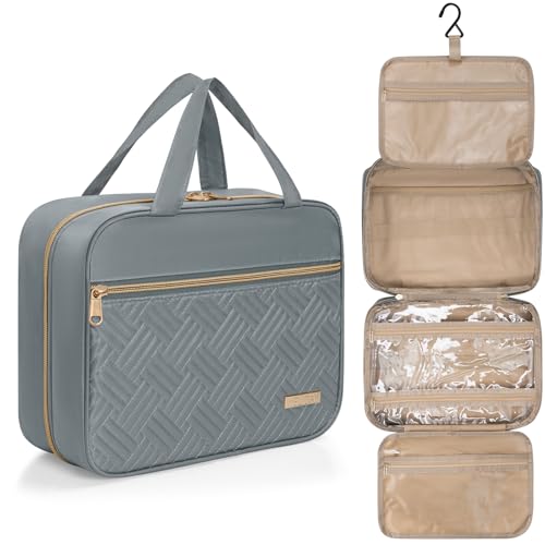 AKOZLIN Hanging Travel Toiletry Bag Makeup Bag Travel Makeup Cosmetic Organizer Waterproof Wash Bag for Accessories Essentials, Black Medium, grigio, m