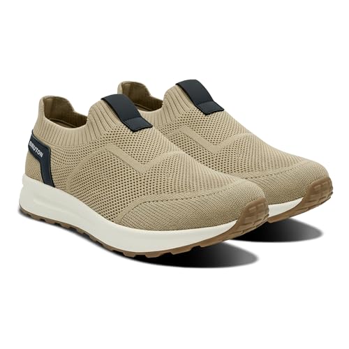 Image of BRUTON Men's Beige & Black Casual Sneaker | Lightweight Cushioned Lace-Up Shoes | Breathable Fashion Footwear for Walking, Travel, College