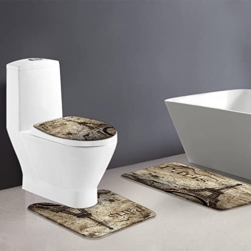 Vintage Eiffel Tower Shower Curtain Retro Paris France Romantic European City Architectural Cultural Landmark Vintage Brick Wall Decor Fabric Bathroom Curtain With Hook #TOP4