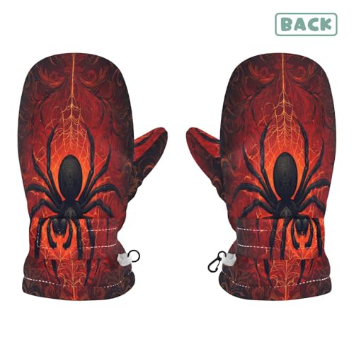 Caikeny Kids Snow Mittens Red Spider Web Black Toddler Warm Gloves Halloween Winter Ski Mittens for Girls Boys Baby 2-4 Years S2
