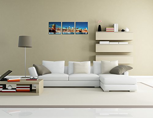 Nan Wind 3 Piece Modern New York Skyline Cityscape Wall Art Manhattan View Of Brooklyn Bridge Night Landscape Pictures Paintings Artwork For Living Room Home Decorations Stretched And Framed #TOP2