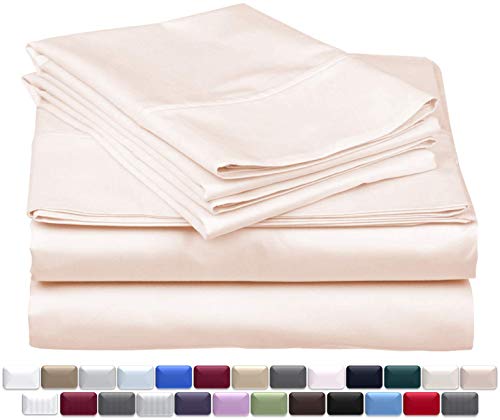 True Luxury 1000-Thread-Count 100% Egyptian Cotton Bed Sheets, 4-Pc California King Cream Sheet