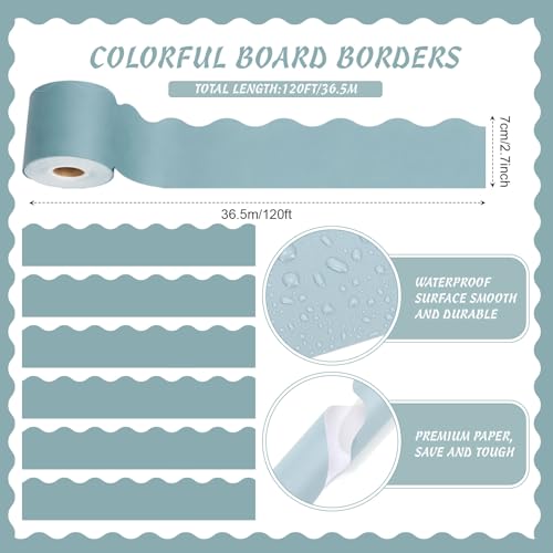 Zhanmai 120 ft Bulletin Board Borders Decoration, Cyan Blue Classroom Borders for Bulletin Board, Scalloped Trim Decor for Back to School Summer Office Poster Chalkboard Whiteboard Wall - Image 2