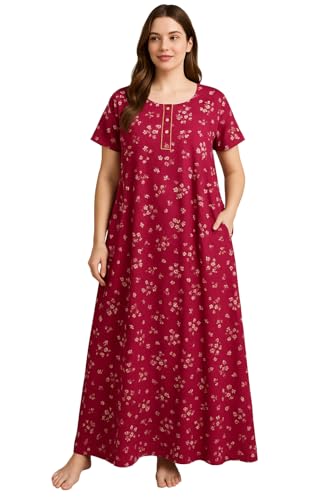 Image of Bahumaan Pure Cotton Nighty for Woman | Floral Gown for Women Nightwear with Pocket | Cotton Nighty for Women Stylish | Maxi for Women Cotton