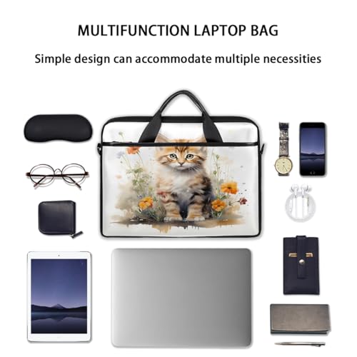 Bolso para portátil con diseño de gato y flores 15 pulgadas miniatura 7