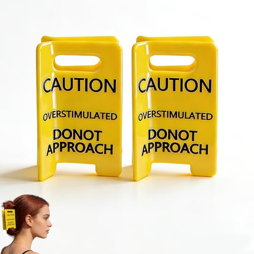 2PCS Overstimulated Caution Sign Hair Claw Clip – Funny Yellow Caution Hair Clips for Thick Hair, Gag Gift for Women & Friends
