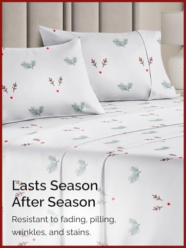 King Mistletoes Sheet Set - Holiday Xmas Pattern Bedding Set - Deep Pockets - Snug Fit - 4PC - Wrinkle Free & Easy Care - Comfy, Cozy Festive Winter - Holiday Sheets for Women, Men, Kids & Teens