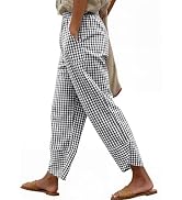 ANRABESS Womens Striped Gingham Pants Summer Lounge Cute PJ Bottom Plaid Pants Casual Wide Leg Be...