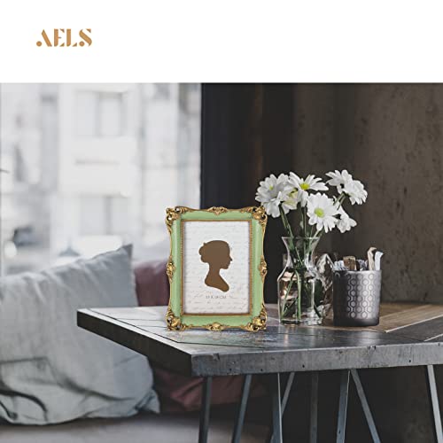 Aels 5X7 Inch Vintage Picture Frame, Elegant Antique Photo Frames With Glass Front, Photo Display, Tabletop Wall Hanging, Gift Ideas, Green With Gold Trim #TOP5
