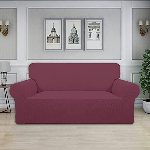 Image of Easy-Going Stretch Oversized Loveseat Slipcover 1-Piece Sofa Cover Furniture Protector Couch Soft with Elastic Bottom for Kids Polyester Spandex Jacquard Fabric Small Checks ASH Rose