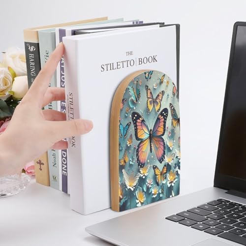 Sujetalibros de mariposas para evitar caídas de libros, soporte estable de madera económica 7