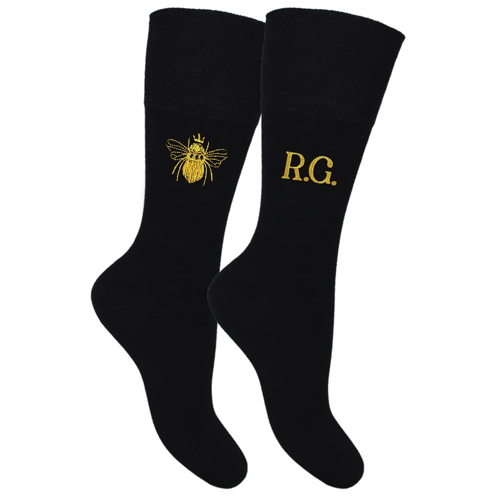 Teddyt's Men's Black & Gold Personalised Coronation Bee Socks Gift Set (As8, Numeric, Numeric_6, Numeric_11, Regular, Regular)