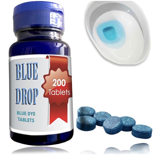 New Resources Group Blue Drop Dye Tabs 200 pc Toilet Dissovable Bluing Tablets Prevent Testing Tampering in EZ Pour Bottle