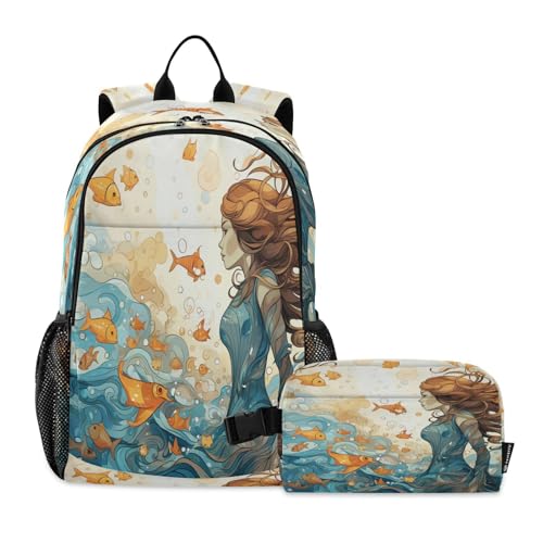 Sac à dos étudiant durable et sac à déjeuner fille de poisson étanche et léger