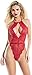 Produktbild ITVIP Damen V-Ausschnitt Sexy Chemise Négligé Blumenmuster Spitze Babydoll Wimpern Trim Nachthemd mit G-String XXL rot
