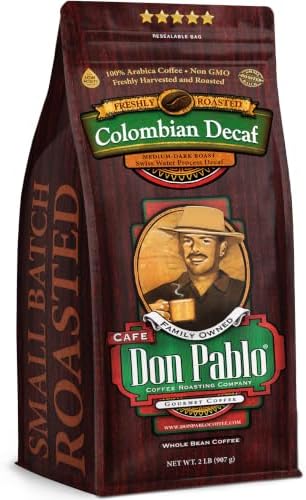 Don Pablo Colombian Decaf - Swiss Water Process Decaffeinated - Medium-Dark Roast Gourmet Coffee - 100% Arabica Whole Bean, Non-GMO, Low Acidity, 907g (2LB) Bag
