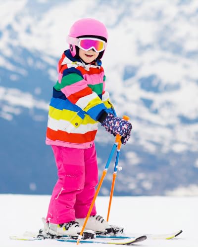 Image of Geyoga Kids Waterproof Winter Snow Ski Gloves | for Boys Girls, Warm Lining, Non-slip PU Leather Palm, Elastic Cuff with Adjustable Strap, for Outdoor Cold Weather