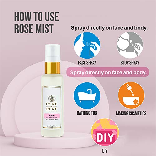 Image of CORE & PURE Rose Water- Face and Body Mist |100% Natural Hydrosol, Floral Water|- 50ml