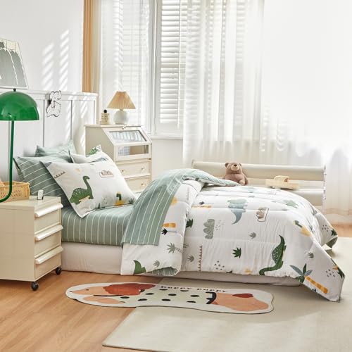 Joyreap JR-QMBIG46-T Bed In A Bag Cotton, Dinosaur Theme Fresh Green, Twin Size 6-Piece Cotton Bedding Comforter Set thumb #3