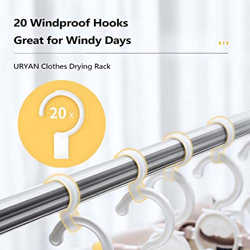 URYAN 79 Inches Stainless Steel Clothes Drying Rack, Heavy Duty Laundry Drying Rack Folding Indoor Outdoor, Portable Drying Rack Clothing, Free-Standing Laundry Stand with 20 Windproof Hooks - Thumbnail 5