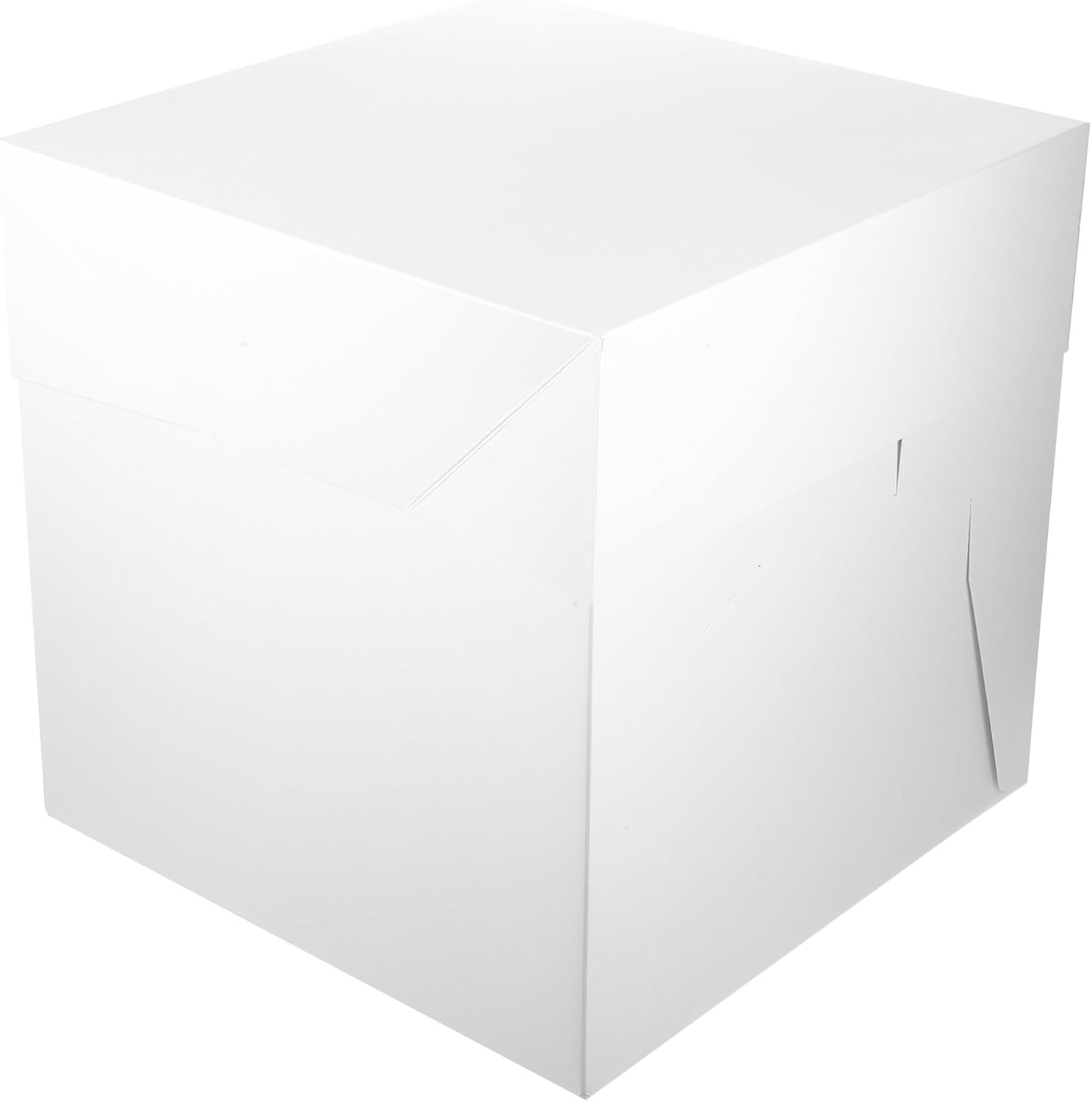 White 12-inch Square Cake Box with Base, Foldable Portable Birthday Cake Carrier, Paper Packaging for Bakery and Party Dessert Storage