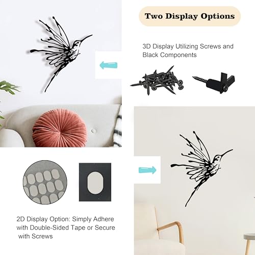 3D Metal Hummingbird Wall Art, Black Outdoor Decor, Waterproof(12.3"x16.5") - Image 4