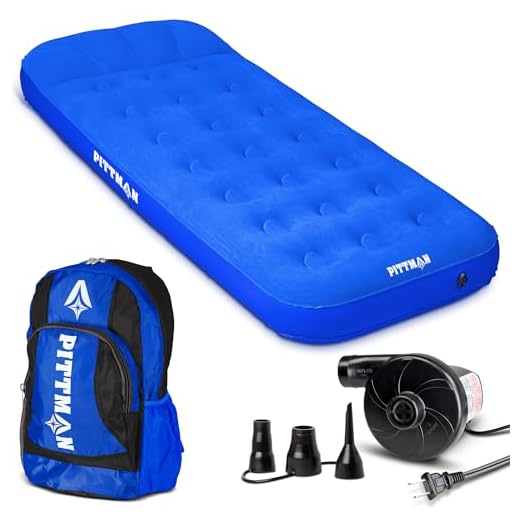 Pittman Outdoors - Kids Air Mattress - Blue Deluxe Blow up Twin Air Mattress for Kids - Inflatable Mattress Includes Electric Pump, Patch Kit & Color Matching Travel Backpack
