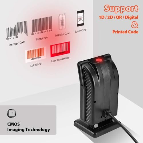 Image of MUNBYN Desktop Barcode Scanner, Omnidirectional Barcode Scanner, 1D 2D QR Barcode Scanner Wired, Hands-Free USB Barcode Reader for Supermarket, Restaurant, Retailers, Bookstore