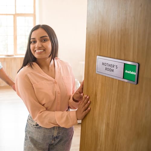 Image of Mother's Room Door Signs, Do Not Disturb,Breastfeeding Door Sign, In Use /Available Slider Sign for Lactation Room, Privacy Vacant Occupied Nursing Signs，Brushed Silver